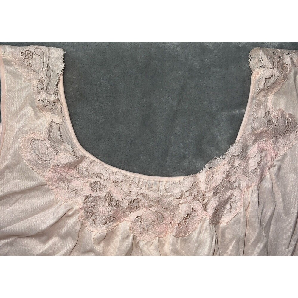 Vintage Lorraine Lingerie Night Gown Womens Medium Peach Lace Collar Silky Satin - Picture 3 of 8